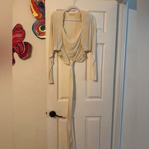 Vintage 70s Cream Draped Long Sleeve Wrap Tie Top Blouse